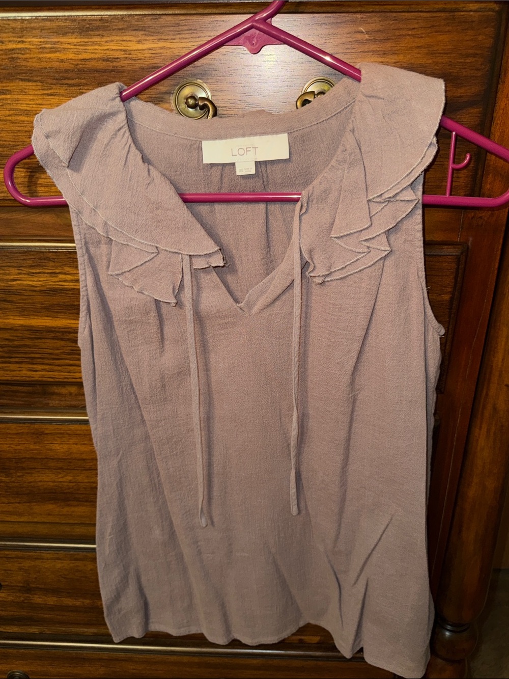 LOFT Mauve Brown Ruffle-Trim Sleeveless V-Neck Camisole